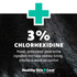 Close-up of a dog's coat with the Healthy Skin + Coat logo and text: '3% Chlorhexidine' and 'Proven, professional-grade active ingredient that helps address itching, irritation and overall pet comfort'