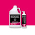 Product image of Grooming Artist Clipper Cut & Moisturizing Shampoo in 3.8 L and 530 mL sizes against a bright pink background