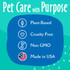 Graphic with the heading 'Pet Care with Purpose,' highlighting earthbath®'s plant-based, cruelty-free, non-GMO formulas made in the USA, alongside matching icons for each feature