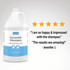 Graphic of Davis Ceramide Shampoo beside a five-star customer review that reads, “I am so happy and impressed with the shampoo. The results are amazing!”