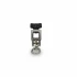 Stainless steel grooming arm slider with an attached swivel toggle snap for adjustable restraint positioning on grooming arms.
