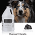 iGroom Charcoal + Keratin Conditioner gallon with Australian Shepherd and charcoal, highlighting its detoxifying charcoal formula