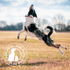 Dog leaping joyfully in an open field with a 'For Pets' seal