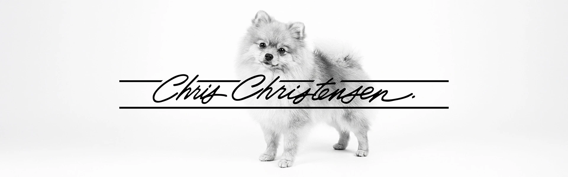 Chris Christensen brand banner featuring a Pomeranian and the Chris Christensen logo.
