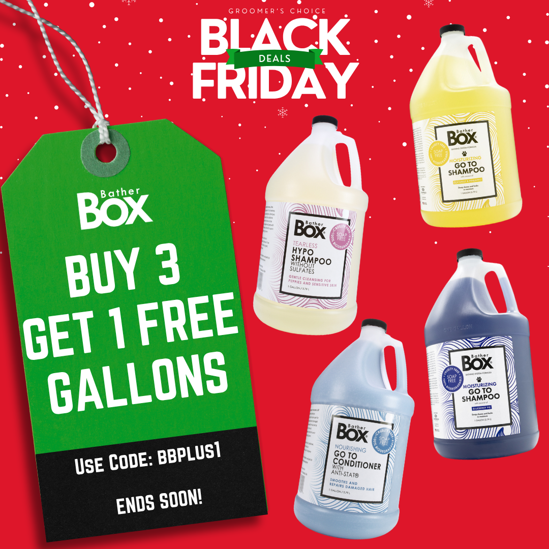 BatherBox Black Friday promotion graphic showing a variety of BatherBox gallons on a red background with a green sale tag that reads: ‘Buy 3 Get 1 Free Gallons. Use code: BBPLUS1. Ends soon!’