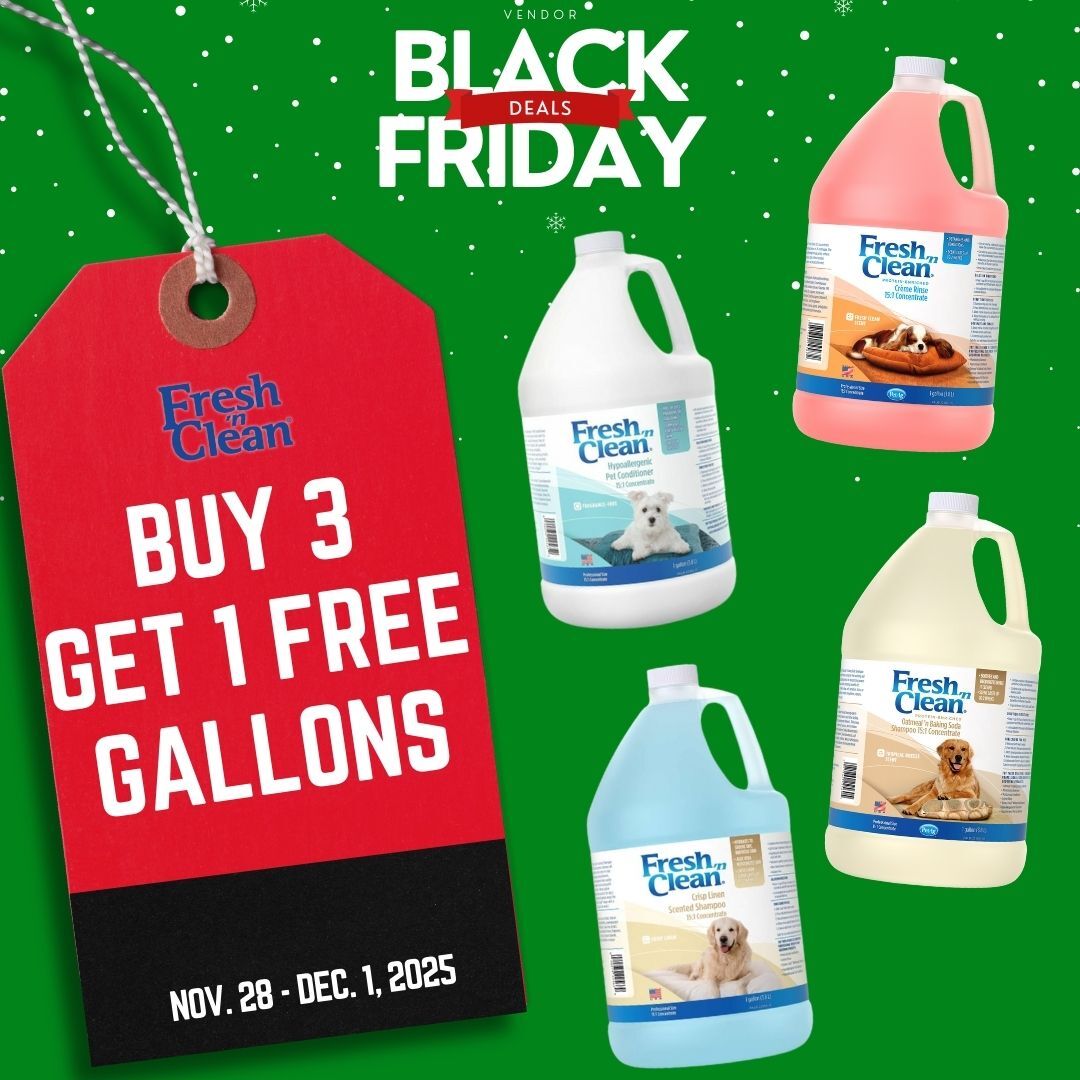 Fresh ’n Clean Black Friday promotion graphic showing four gallons on a green background with a red sale tag that reads: ‘Fresh 'n Clean: Buy 3 Get 1 Free Gallons, Nov. 28–Dec. 1, 2025.’