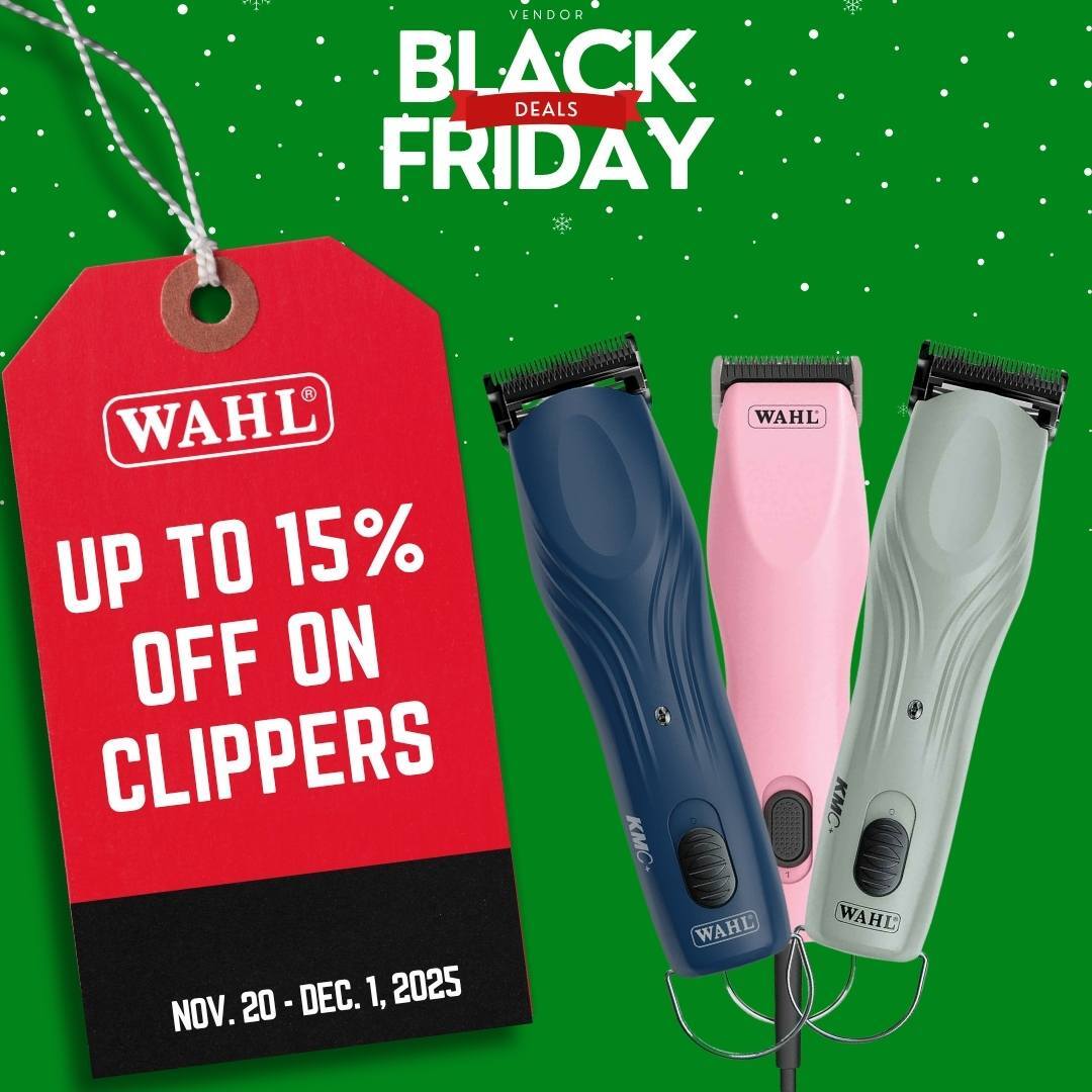 Wahl Black Friday promotion graphic showing three Wahl clippers on a green background with a red sale tag that reads: ‘Wahl: Up to 15% off on clippers, Nov. 20–Dec. 1, 2025.’