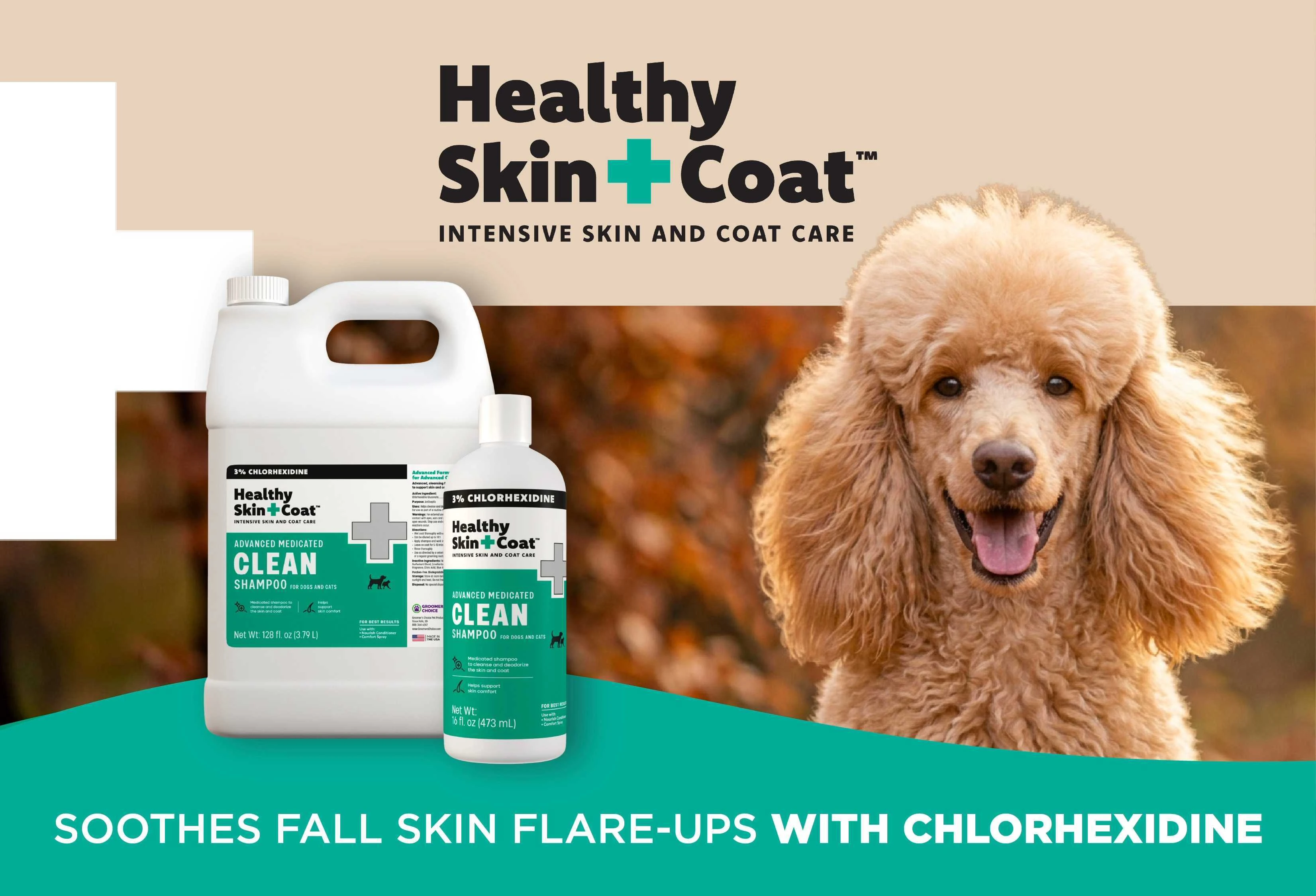 Healthy Skin + Coat – Soothes fall skin flare-ups with chlorhexidine