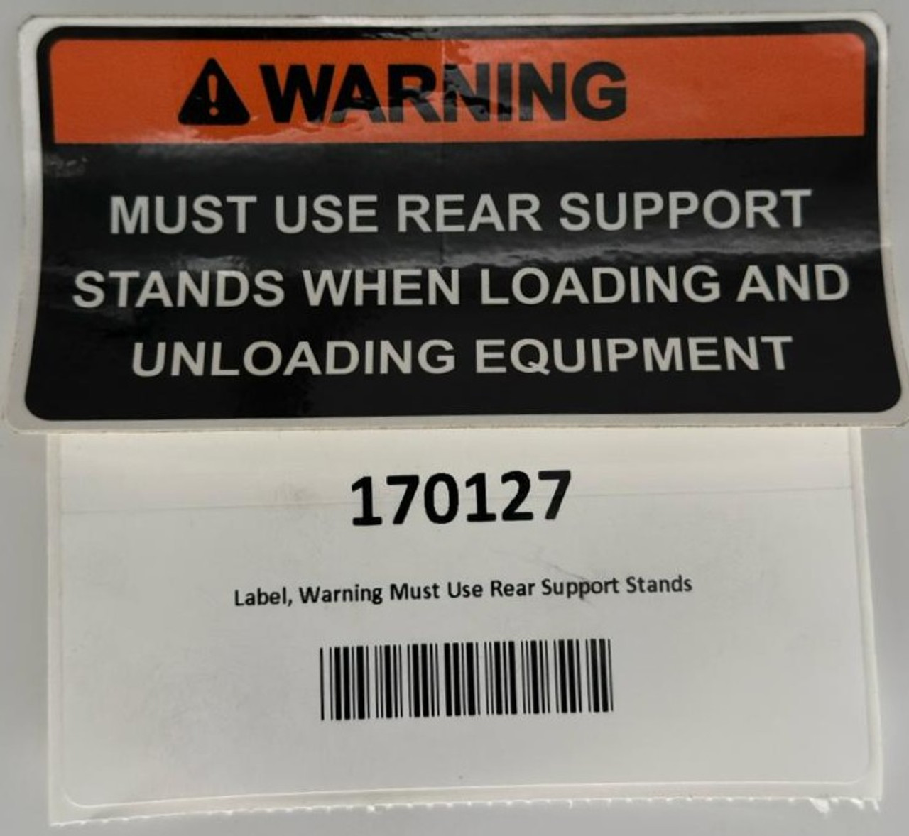 Label, Warning Must Use Rear Support Stands