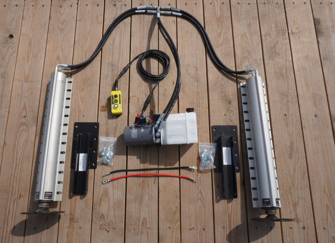 Dual Hydraulic Lippert jack kit with power up/down and gravity down