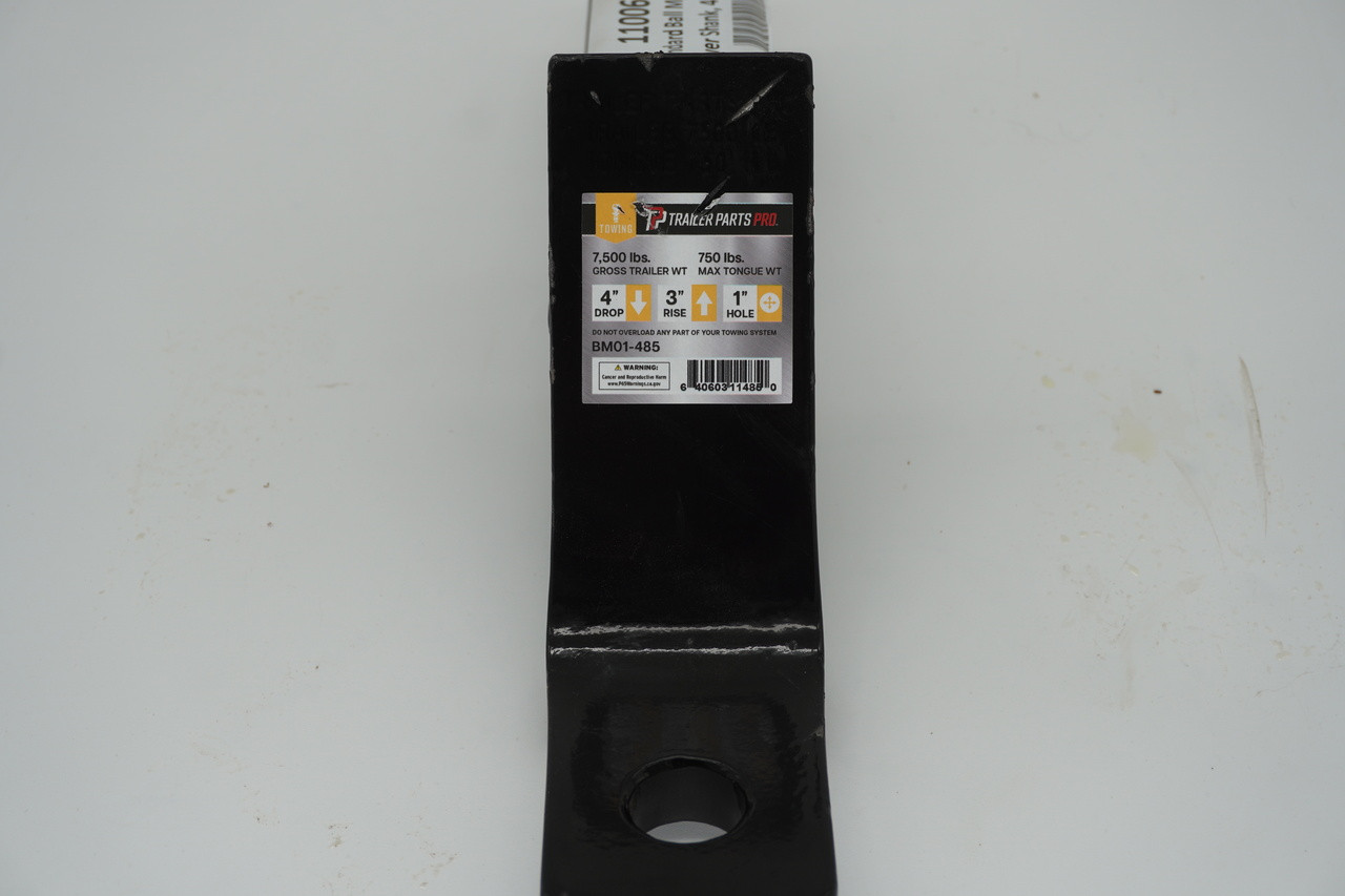 Standard Ball Mount, 2" Receiver Shank, 4" Drop, 3" Rise, 1" Ball Hole, 7,500 Lbs