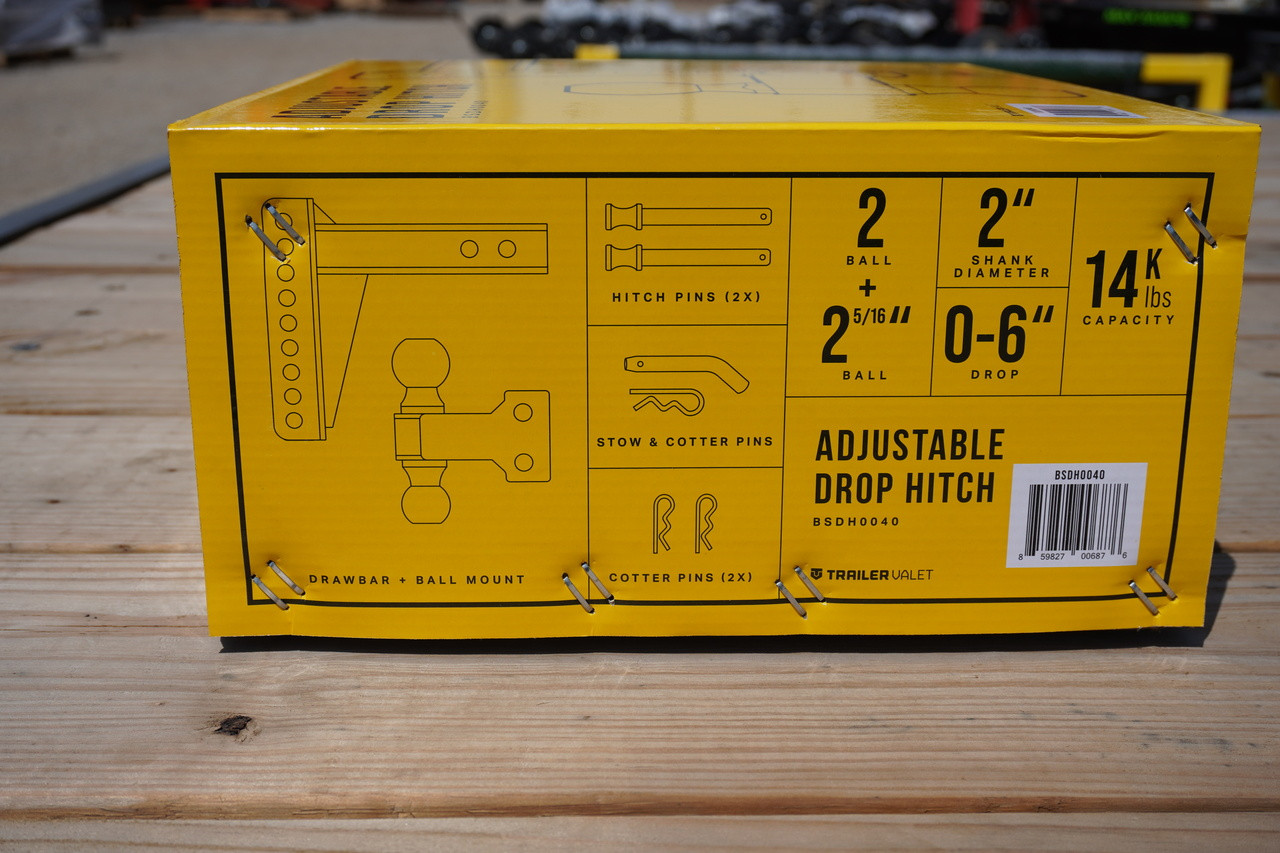 Adjustable Steel Drop Hitch, 0- 6" Drop, 2" and 2-5/16" Ball (Trailer Valet)