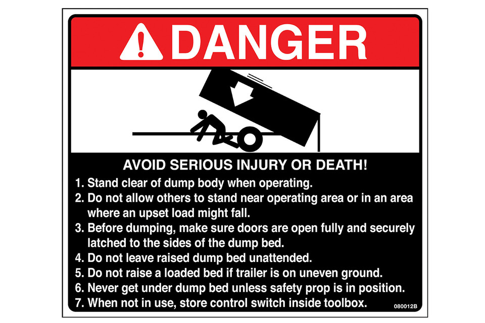 Label, Danger Dump Body