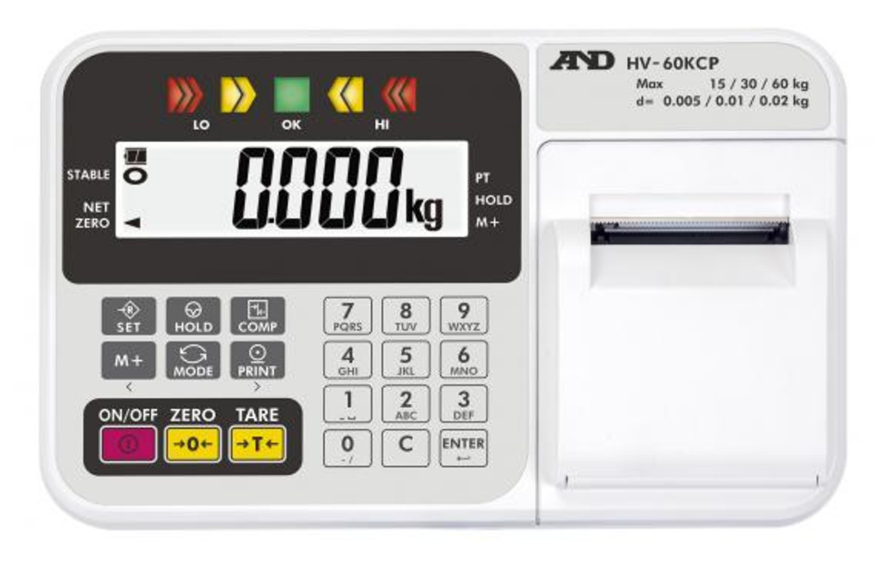 A n D Weighing HW-200KCP Platform Scale, 500lb x 0.05lb / 220kg x 0.02kg  with Large Platform and Printer