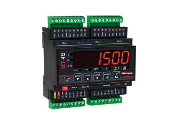 rice-lake-216826-sct-4x-modtcp-high-speed-4-channel-din-rail-weight-transmitter-2-in-2-out-modbus-tcpip-port-5-key-keypad-led-display