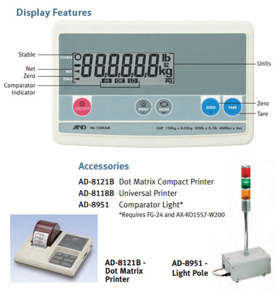 A&D FG-60KAMN Platform Scale - 150 x 0.05 lb, Medium Platform and