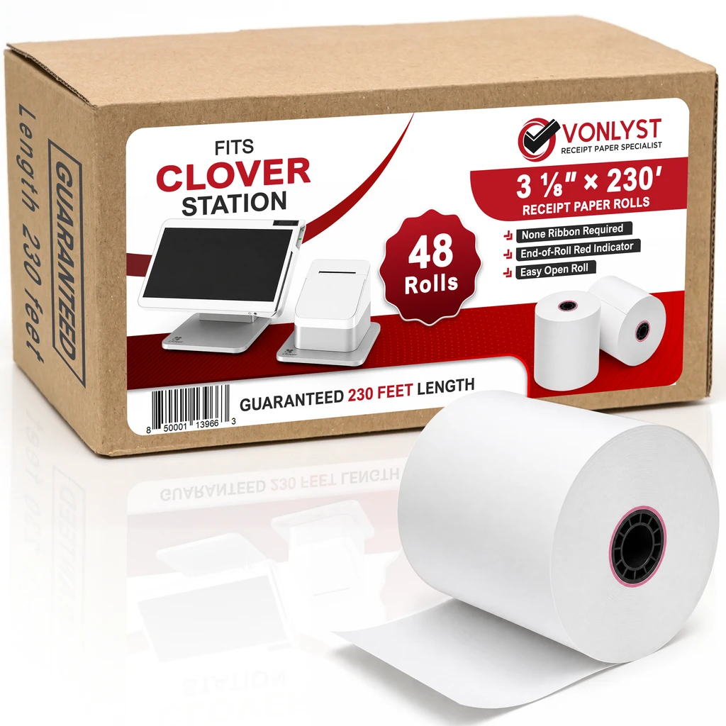 Clover Station Thermal Receipt Paper roll 3 1 8' x 230 - Box with 48 rolls — Vonlyst