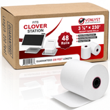 Vonlyst 3 1/8 x 230 ft thermal receipt paper rolls for Clover Station P100, P500, and P550. BPA-free, lint-free 24-roll pack delivering crisp, smudge-free POS receipts.