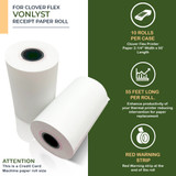 Vonlyst Paper Roll for Clover Flex Bright white BPA-free thermal paper for Clover Flex with crisp, smudge-free printing
