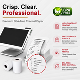 Vonlyst thermal receipt paper rolls 3 1/8 x 230 for Clover Station. Durable BPA-free, lint-free 12-roll set providing smooth feeding and long-lasting print quality.