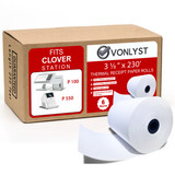 Vonlyst 3 1/8 x 230 ft thermal receipt paper rolls for Clover Station P100, P500, and P550. BPA-free, lint-free 24-roll pack delivering crisp, smudge-free POS receipts.