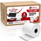 Vonlyst 3 1/8 x 230 ft thermal receipt paper rolls for Clover Station P100, P500, and P550. BPA-free, lint-free 24-roll pack delivering crisp, smudge-free POS receipts.
