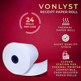 Thermal receipt paper for Clover Station printers, Vonlyst 3 1/8 inch by 230 ft rolls. BPA-free 12-count pack offering professional, smudge-free POS receipts.