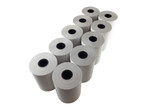 Pack of 10 Valor Paytech VL100 thermal paper rolls neatly boxed, showcasing retail packaging ready for POS systems and payment terminals
