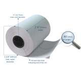 Close-up of the 7/16" core of the 2 ¼" x 80' thermal paper roll designed for Valor Paytech VL100, emphasizing easy-load compatibility.