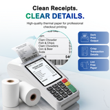 Valor Paytech VL100 credit card machine printing a crisp, smudge-free receipt using high-quality thermal paper roll with red end-of-roll warning stripe