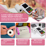 10-pack box of Clover Compact compatible receipt paper rolls, compact and lightweight packaging with bright white BPA-free thermal paper for professional POS receipts 10-pack box of Clover Compact compatible receipt paper rolls, compact and lightweight packaging with bright white BPA-free thermal paper for professional POS receipts