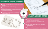 Close-up of Clover Compact receipt paper roll core diameter and thickness, 7/16-inch inner core and 1 7/16-inch outer roll, engineered for smooth feed and printer longevity Close-up of Clover Compact receipt paper roll core diameter and thickness, 7/16-inch inner core and 1 7/16-inch outer roll, engineered for smooth feed and printer longevity