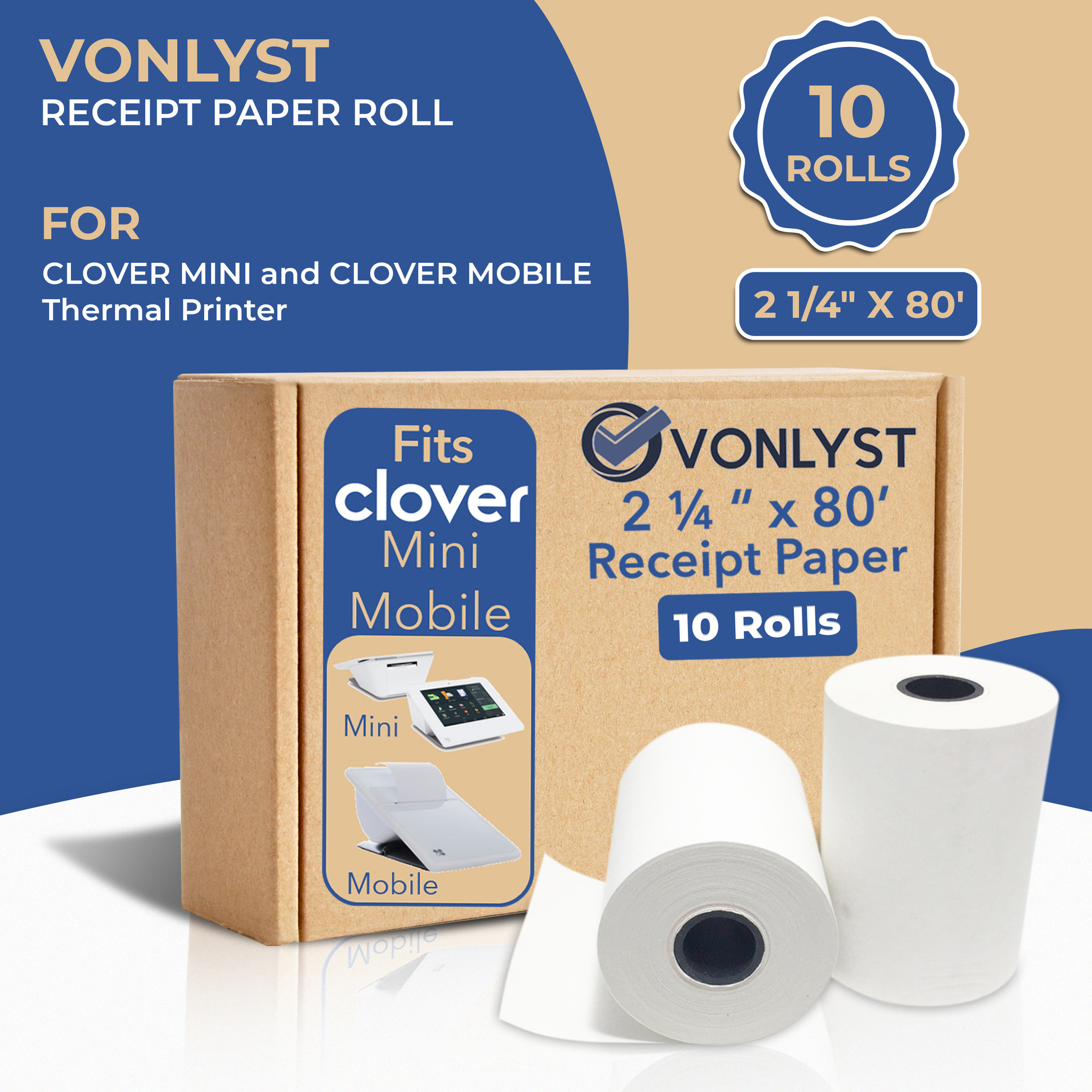 Thermal Paper Roll 2 1/4 x 080' - Pack with 10