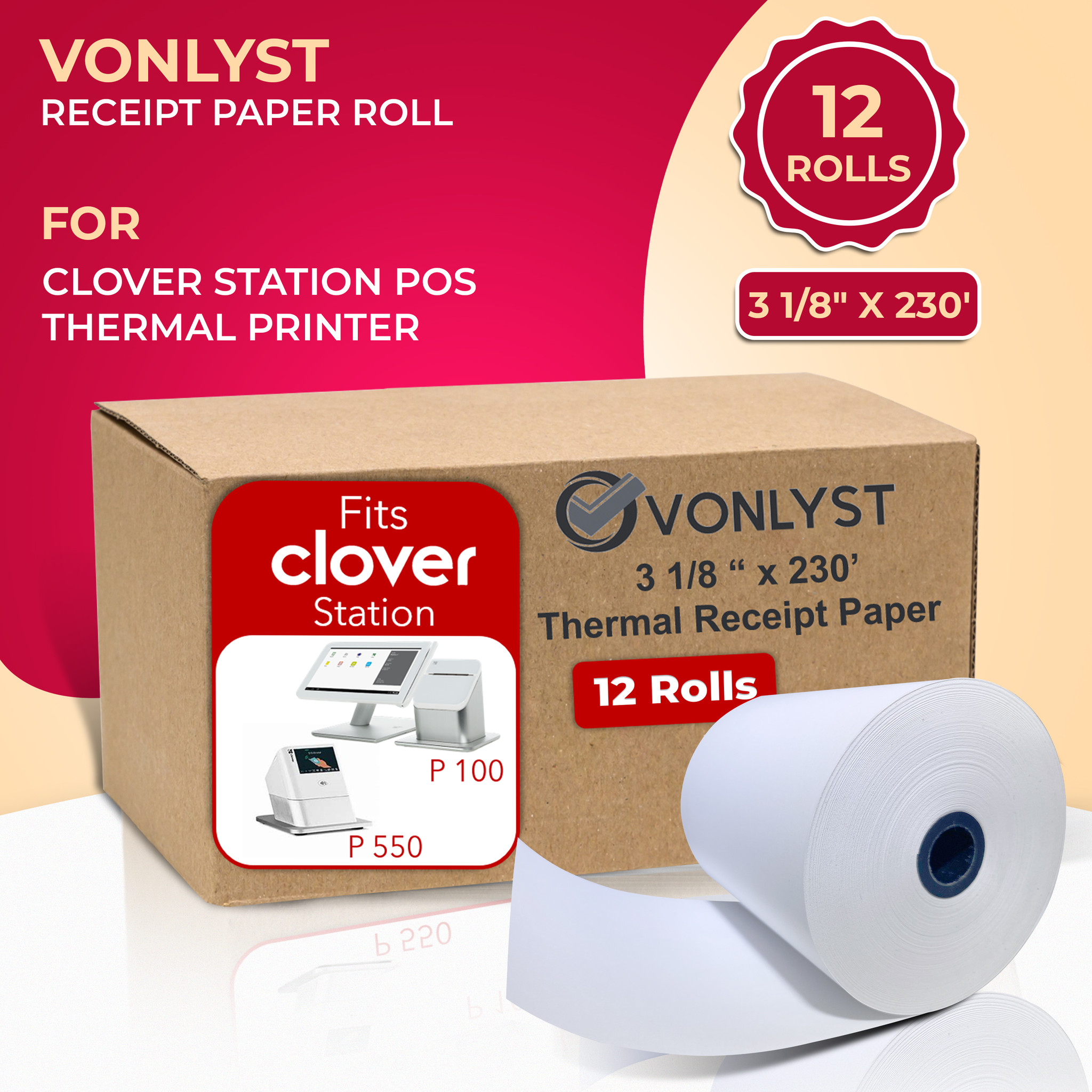 Clover Station Thermal Receipt Paper Roll 3 1/8