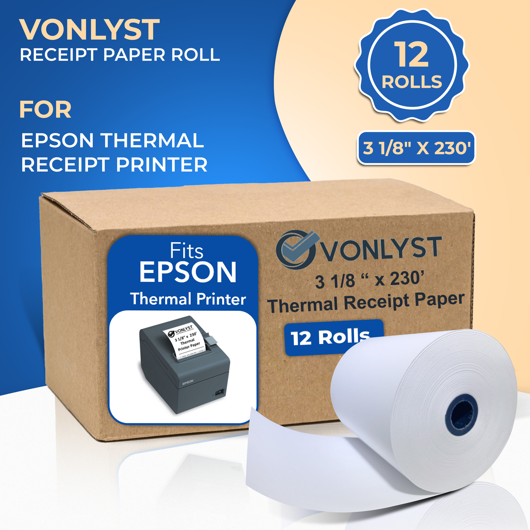 2-Ply Epson Receipt Kitchen Printer Copy Paper Yellow/White (12 Rolls)
