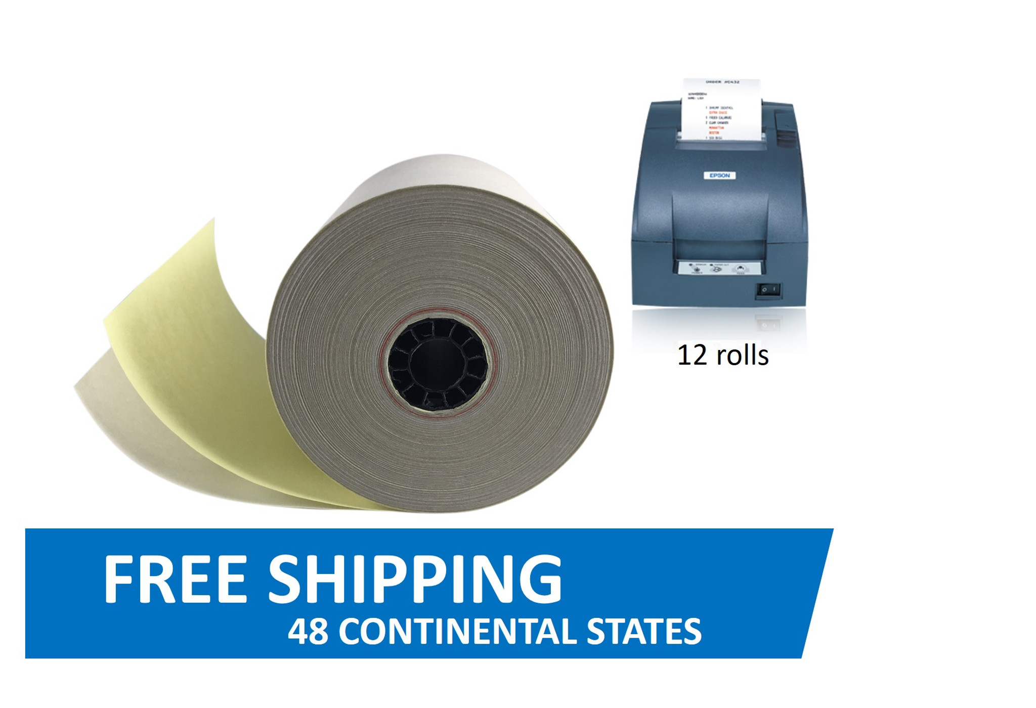 2-Ply Epson Receipt Kitchen Printer Copy Paper Yellow/White (12 Rolls)