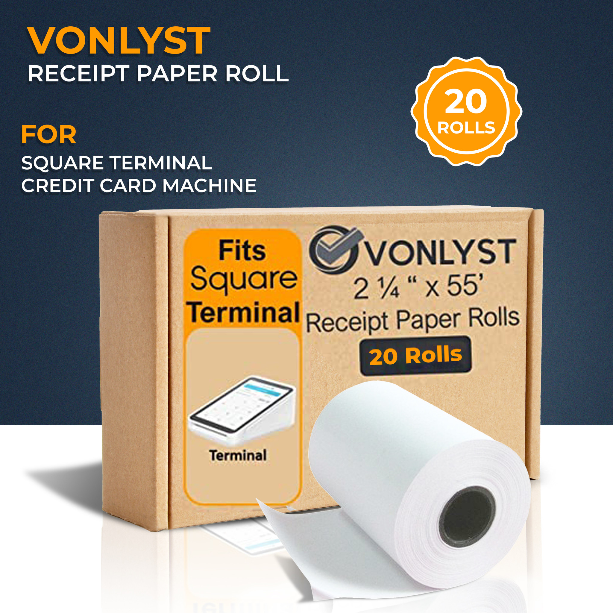 20 rolls Details about   Vonlyst Receipt Paper Roll for Square Terminal Credit Card Machine 