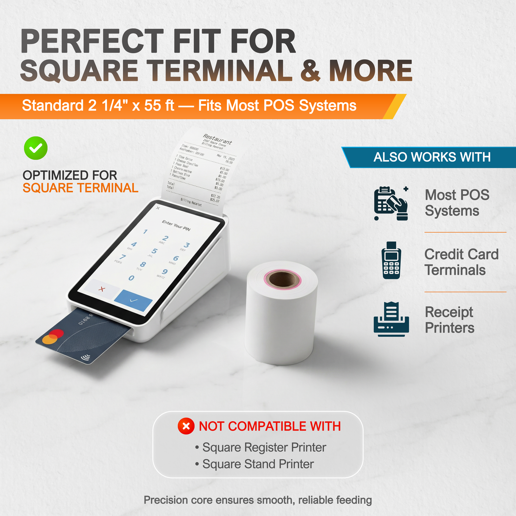 Square Terminal Receipt Paper Roll 2 1/4