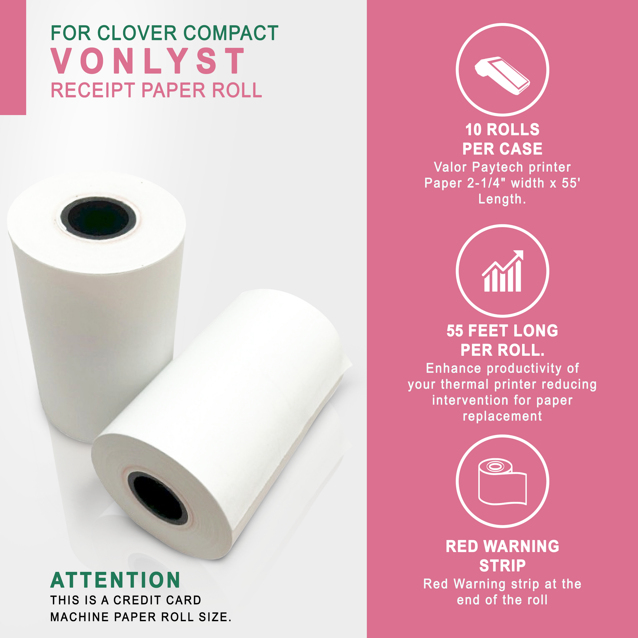 Clover Compact Receipt Paper Rolls 2 1/4