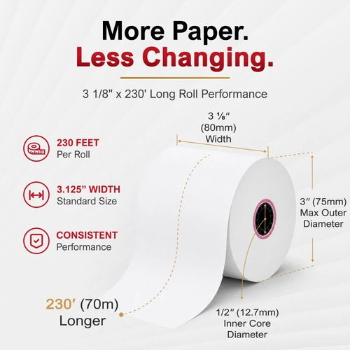 Clover Station Thermal Receipt Paper Roll 3 1/8" x 230' - Box with 06 image 2