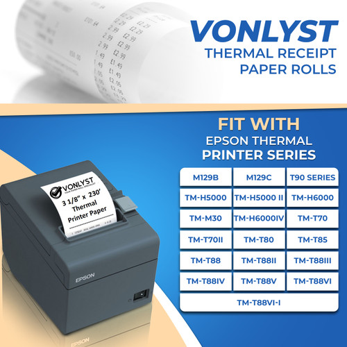 Vonlyst Cash Register Tape Paper for Epson Printer 3 1/8 x 230
