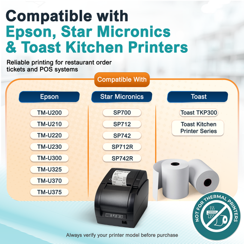 Single-Ply Star Micronics Impact Receipt Kitchen Printer Bond Paper  image 1