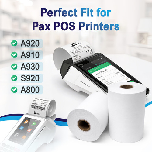 Pax Thermal Receipt Paper Rolls for Pax POS & Terminal Printers – Credit Card Machine Receipt Paper Compatible with A920 A910 A930 S920 A800, BPA Free  image 1