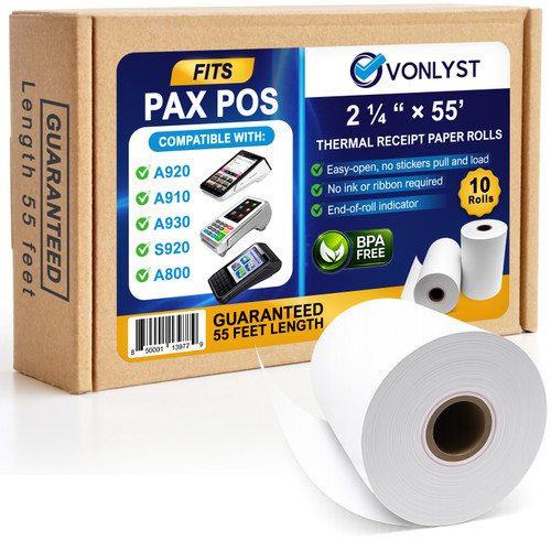 Pax Thermal Receipt Paper Rolls for Pax POS & Terminal Printers – Credit Card Machine Receipt Paper Compatible with A920 A910 A930 S920 A800, BPA Free  image 0