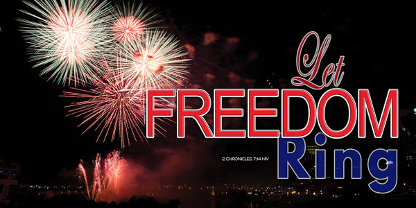 Patriotic church banners blend national pride with faith, often featuring American flags, eagles, and slogans like "In God We Trust" or "God Bless America". These banners are used to decorate sanctuaries during holidays like July 4th, Memorial Day, and Veterans Day to promote unity and gratitude.

And if you want something uniquely yours, contact us! Our design professionals will create a special design with your information - all at no extra charge!