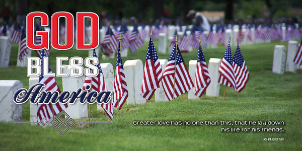 Patriotic church banners blend national pride with faith, often featuring American flags, eagles, and slogans like "In God We Trust" or "God Bless America". These banners are used to decorate sanctuaries during holidays like July 4th, Memorial Day, and Veterans Day to promote unity and gratitude.

And if you want something uniquely yours, contact us! Our design professionals will create a special design with your information - all at no extra charge!