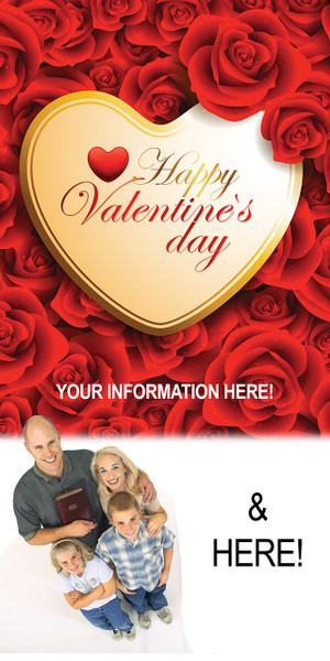 Church banners for Valentine’s Day and couples' banquets promote events by combining romantic themes with faith-based messages, focusing on Christ-centered relationships. Typical banners feature vibrant pinks/reds, hearts, and romantic imagery, with key phrases like "Love One Another" (John 13:34).

And if you want something uniquely yours, contact us! Our design professionals will create a special design with your information - all at no extra charge!