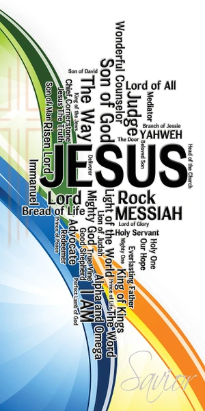 The names of Jesus series includes church banners that serve as visual focal points for worship. This series utilizes word clouds for the many names and titles of Jesus. These banners feature bold lettering and vibrant imagery, transforming the worship space and reinforcing sermon series on the divine names of Jesus, such as "Light of the World," "Good Shepherd," and "King of Kings".

And if you want something uniquely yours, contact us! Our design professionals will create a special design with your information - all at no extra charge!