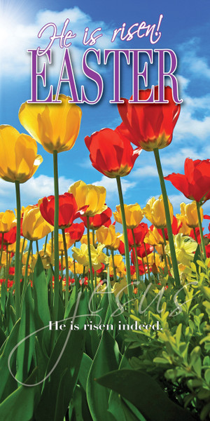 Church Banner featuring Brightly Colored Tulips with Easter Theme