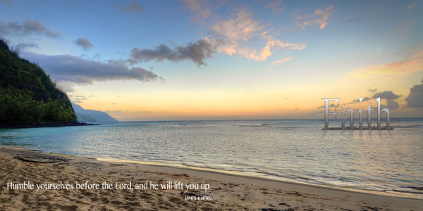 Church Banner featuring Ke`e Beach Sunset on Kauai with Faith Theme